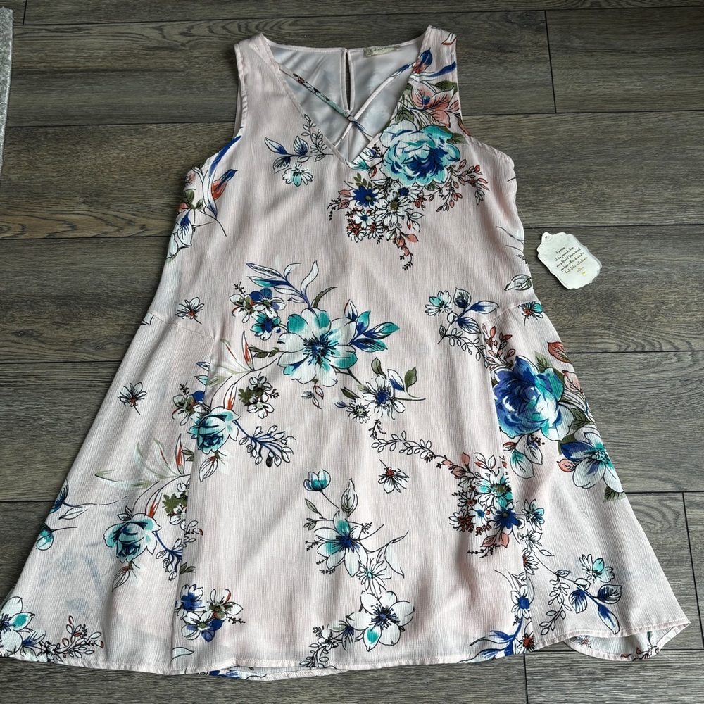 NWT Altar’d State Pink Floral Flowers Sleeveless Swing Dress Sz Medium